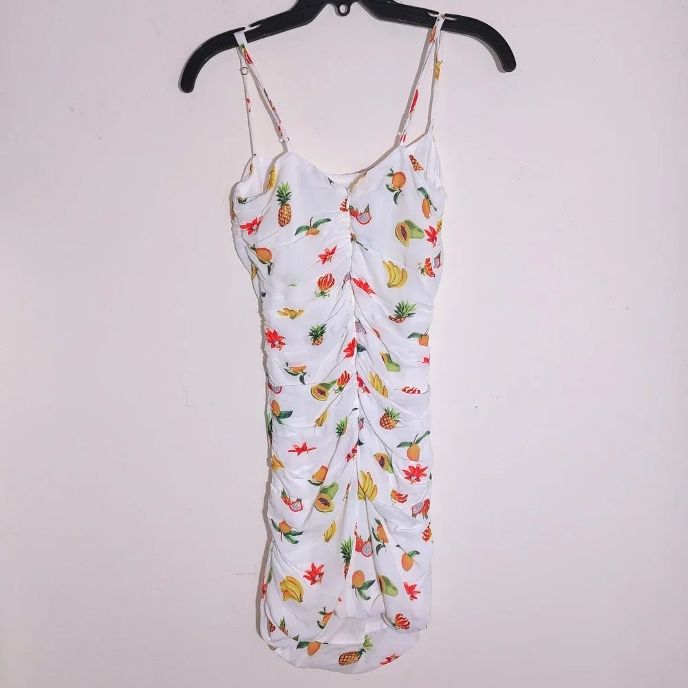 WEWOREWHAT Fruit Print Ruched Spaghetti Strap Mini Dress XS - Picture 8 of 15